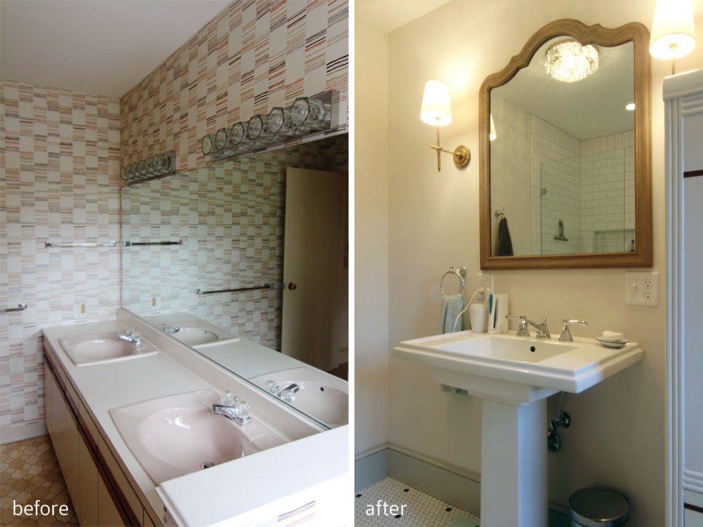 BEFORE: Some serious alterations needed to be made. AFTER: A more architecturally appropriate bathroom emerged.